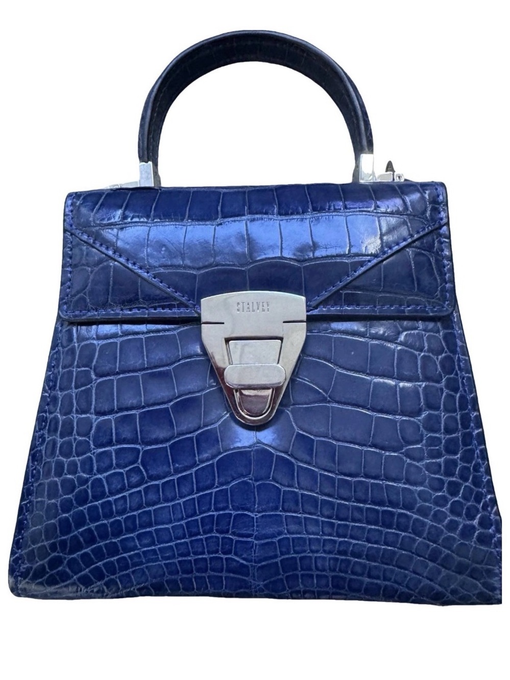 Blue Croc-Embossed Mini Top-Handle Bag
